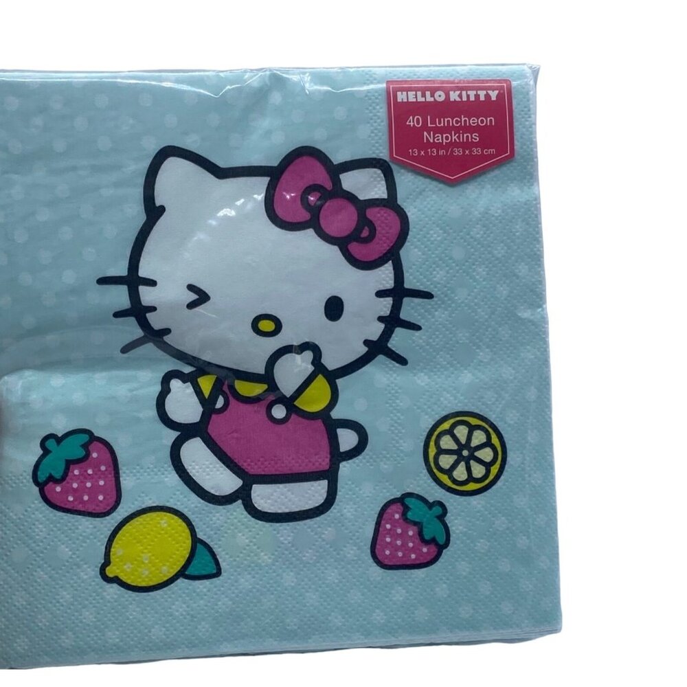 Hello Kitty 40 Luncheon Napkins 13" x 13" Sanrio Three-Ply Strawberry Lemonade